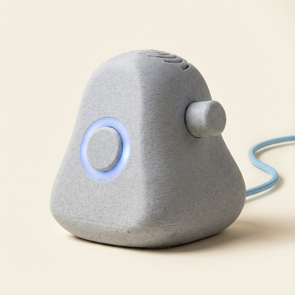 Ato screen-free AI device for seniors, a compact voice companion on a table